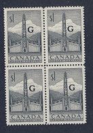 4x Canada Stamps; Block #O32 -$1.00 Totem G Overprint MNH VF Guide = $72.00 - Sobrecargados