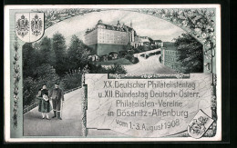 AK Gössnitz-Altenburg, 20. Deutscher Philatelistentag U. 12. Bundestag Dt.-Österr. Philatelisten-Vereine 1908  - Francobolli (rappresentazioni)