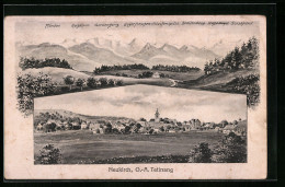 Künstler-AK Neukirch Bei Tettnang, Gesamtansicht, Panorama Mit Pfänder, Guntenhang Und Scesaplana  - Tettnang