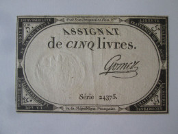 France Assignat De 5 Livres 1793 Serie 24375 Signature Gomez - Assegnati