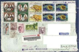 INDIA REGISTERED POSTAL USED AIRMAIL COVER TO PAKISTAN SPACE SATELLITE ANIMAL ANIMALS - Poste Aérienne