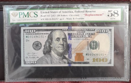 United States Of America USA 2013 $100 Dollars Cleveland "REPLACEMENT" Note K Franklin, AUNC 58 Stamped MD01496151 * D4 - Federal Reserve (1928-...)