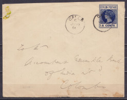 Ceylan - EP Env. 5c Bleu Càd GALLE /JU 10 1901 Pour COLOMBO - Ceylon (...-1947)