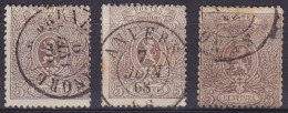 Belgique - Lot De 3x N°25A (dent: 15) Oblit. ANVERS, CHARLEROI (NORD) & ? - 1866-1867 Petit Lion