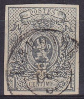 Belgique - N°22 - 1c Gris Petit Lion Non-dentelé Oblit. TIRLEMONT - TTB ! - 1866-1867 Coat Of Arms