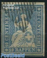 Switzerland 1854 10R, Blue, 2nd Munich Print, Used, Luxury!, Used Stamps - Gebraucht