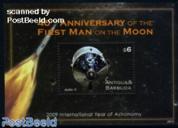 Antigua & Barbuda 2009 Moonlanding Anniv. S/s, Mint NH, Transport - Space Exploration - Antigua Et Barbuda (1981-...)