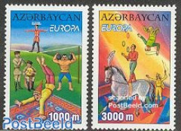Azerbaijan 2002 Europa, Circus 2v, Mint NH, History - Nature - Performance Art - Europa (cept) - Horses - Circus - Music - Cirque