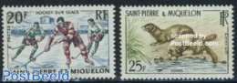 Saint Pierre And Miquelon 1959 Ice Hockey/mink 2v, Mint NH, Nature - Sport - Animals (others & Mixed) - Ice Hockey - S.. - Hockey (sur Glace)