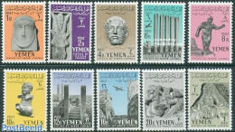 Yemen, Arab Republic 1961 Marib 10v, Mint NH, History - Nature - Archaeology - Wine & Winery - Art - Sculpture - Archéologie