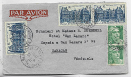 FRANCE GANDON 5FR VERTX2+ 760X3 LETTRE AVION LE HAVRE 10.7.1947 POUR GUATEMALA AU TARIF - 1945-54 Marianne De Gandon