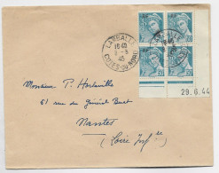 FRANCE MERCURE 50C RF BLOC DE 4 COIN DATE LETTRE LAMBALLE 8.3.1945 AU TARIF - 1938-42 Mercure
