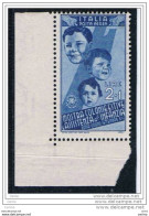 REGNO:  1937  P.A. COLONIE  ESTIVE  -  £. 2 + £.1  AZZURRO  N. -  SASS. A 103 - Poste Aérienne