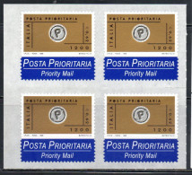 ITALIA REPUBBLICA ITALY REPUBLIC 1999 POSTA PRIORITARIA PRIORITY MAIL LIRE 1200 € 0,62 BLOCCO DI 4 QUARTINA BLOCK MNH - 1991-00: Mint/hinged