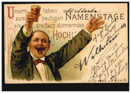 Karikatur-AK Ein Hoch Zum Namenstag! CÖLN 5.1.1908 Nach PORZ / RHEIN 6.1.09 - Humor