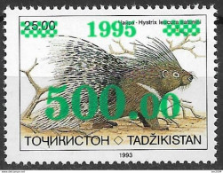 1995 ( 1993 ) Tadschikistan Mi.25**MNH   Mit Audruck 1995 Wert 500.00    Weißschwanz-Stachelschwein (Hystrix Leucura Sat - Tadjikistan