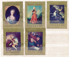 5 Timbres Oblitérés POLOGNE IX-16 Tableau Peinture Antoine Watteau - J. Baptiste Greuze - Fiodor Rotokov ... - Other & Unclassified