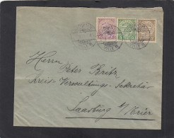 LETTRE DE LUXEMBOURG VILLE ,AVEC 3 TIMBRES "ECUSSON" DE DIFFERENTES COULEURS,POUR SAARBURG,ALLEMAGNE,1911. - 1907-24 Coat Of Arms