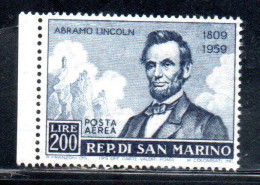 REPUBBLICA DI SAN MARINO 1959 POSTA AEREA AIR MAIL ABRAMO LINCOLN LIRE 200 MNH - Unused Stamps