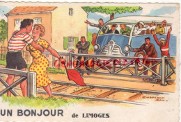ILLUSTRATEUR JEAN CHAPERON - UN BONJOUR  DE LIMOGES - BUS GARE PASSAGE A NIVEAU - Chaperon, Jean