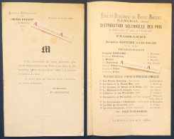 ● Programme 1884 Ecole Pensionnat Des Frères Maristes à Ranchal - Fr Novatus - Théâtre - Jacques Godiche - Rare - Programmes