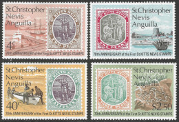 St Kitts-Nevis. 1973 70th Anniversary Of First St Kitts-Nevis Stamps. MH Complete Set. SG 285-288. M3128 - San Cristóbal Y Nieves - Anguilla (...-1980)