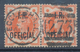 GB OFFICIALS QV ½d Orange Jubilee W Overprint „I.R. / OFFICIAL“ Superb Used Pair With Duplex Postmark „ECCLESHALL / 273" - Oficiales