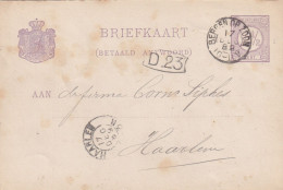 Briefkaart (betaald Antwoord) 17 Dec 1889 Bergen Op Zoom (postkantoor Kleinrond) Naar Haarlem (kleinrond) - Poststempels/ Marcofilie