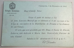 ADVERT COLEGIO SALESIANO Chile CONCEPCION 1902 1c Postal Stationery Card (école College School - Chili