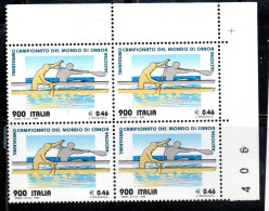ITALIA REPUBBLICA ITALY REPUBLIC 1999 CAMPIONATI DEL MONDO DI CANOA VELOCITA' CANOE QUARTINA ANGOLO DI FOGLIO BLOCK MNH - 1991-00: Mint/hinged