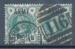 GB OFFICIALS QV ½d Bluegreen Jubilee With Overprint „ARMY / OFFICIAL“ Superb Used Pair W Duplex Postmark „BRECON / 116" - Servizio