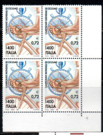 ITALIA REPUBBLICA ITALY REPUBLIC 1999 CAMPIONATI MONDIALI DI CICLISMO CYCLING QUARTINA ANGOLO DI FOGLIO BLOCK MNH - 1991-00: Mint/hinged