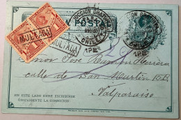 Chile1895 Postage Due 1c Pair MULTADA Valparaiso On Columbus 1c Postal Stationery Card (taxe Lettre Entier - Cile