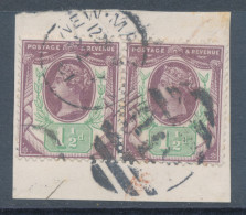 GB  QV 1½d Lilac/green Jubilee Very Fine Used Pair On Piece With Duplex Postmark „NEW-MALDEN / 019“, Surrey (LONDON SW), - Gebraucht
