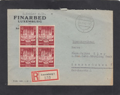 FINARBED,LUXEMBURG.EINGESCHRIEBENER BRIEF,MIT VIERERBLOCK DER B.MARKE "100 JAHRE LÜBECK",NACH SAARBRÜCKEN,1943. - 1940-1944 German Occupation