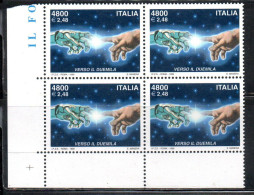 ITALIA REPUBBLICA ITALY1999 AVVENTO DEL 2000 MICHELANGELO CAPPELLA SISTINA CREAZIONE DI ADAMO QUARTINA ANGOLO FOGLIO MNH - 1991-00: Neufs