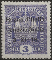 TRVG1waL - 1918 Terre Redente - Venezia Giulia, Sassone Nr. 1wa, Francobollo Nuovo Con Traccia Di Linguella */ VARIETA' - Vénétie Julienne