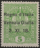 TRVG2L - 1918 Terre Redente - Venezia Giulia, Sassone Nr. 2, Francobollo Nuovo Con Traccia Di Linguella */ - Vénétie Julienne