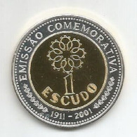 PORTUGAL MEDAL 1$00 ESCUDO (90 ANOS DO ESCUDO 1911 - 2001) SILVER AND GOLD PLATED - Otros & Sin Clasificación