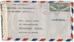 USA Airpost C.30 Solo Franking Censored AirmailCV NY 17jun1942 To Suisse - Cartas & Documentos