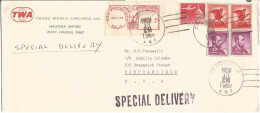 USA TWA Sp.Delivery AirMailCV S.Francisco 13nov1969 To Italy With C.28 (5stamps)+ Red Meter C.23 - 3c. 1961-... Brieven