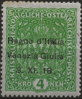 TRVG17L - 1918 Terre Redente - Venezia Giulia, Sassone Nr. 17, Francobollo Nuovo Con Traccia Di Linguella */ FIRMATO - Venezia Giuliana