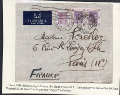 HONG KONG - 1939  10 JUNE AIR FRANCE COVER TO PARIS   WITH BACKSTAMP - Covers & Documents