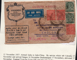 INDIA - 1937 -  12TH NOVEMBER AIRMAIL COVER TO SAIGON   WITH BACKSTAMP - 1936-47  George VI