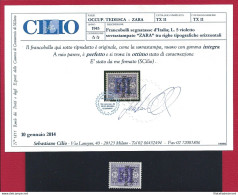 1943 ZARA , Occupazione Tedesca - Tasse N° 11 ,  5 Lire Violetto , MNH** Certif - Otros & Sin Clasificación