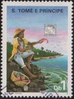 1986 São Tomé Und Príncipe ° Mi:ST 975, Sn:ST 796a, Fishing, LUBRAPEX '86, Brazil, Briefmarkenausstellung - Sao Tomé Y Príncipe