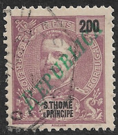 St. Thomas And Prince – 1920 King Carlos Overprinted REPUBLICA 200 Réis Used Stamp - St. Thomas & Prince