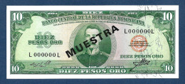 Dominican Republic 10 Pesos Oro 1964 P101 Specimen No Punch Holes UNC - Repubblica Dominicana