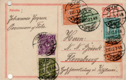 GERMANY WEIMAR REPUBLIC 1922 POSTCARD  MiNr P 152 SENT FROM WYK TO FLENSBURG - Briefkaarten