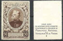 FRANCE Frankreich  A. JOFFRE Souscription Nationale Vignette 50 C.en Parfait état - Militair